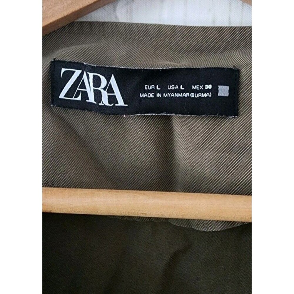 Zara Peplum Utility Jacket Women's Size Large Olive Green Ruffled Open-Front - Picture 2 of 6